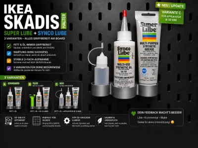 Übersichtsgrafik des Modells: drei Varianten des Halters mit Beschriftung